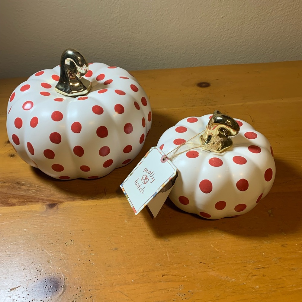 Anthropologie NWT Molly Hatch Red& White Polka Dot Pumpkins